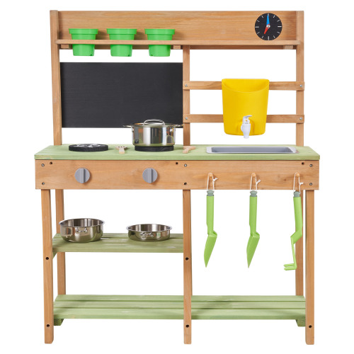 Wood Mud Kitchen with Water Play Set & Cooking Toys for Outdoor