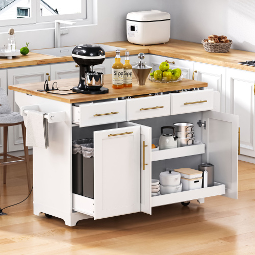 Rolling Kitchen Island with Trash Can Storage