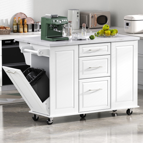 Rolling Kitchen Island on 5 Wheels with Drop Leaf - Image 3