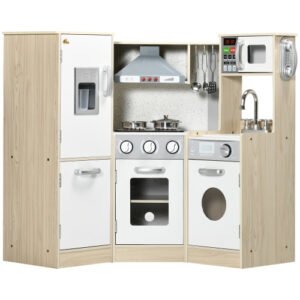 Wooden Play Kitchen with Stainless Steel Cooking Toys