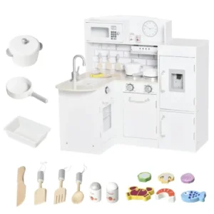 Wooden Pretend Toy Kitchen Set,Corner Kids Kitchen Playset