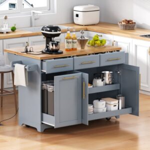 Rolling Kitchen Island with Trash Can Storage