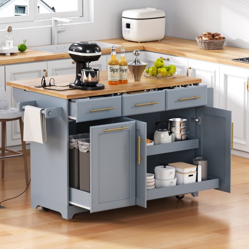 Rolling Kitchen Island with Trash Can Storage