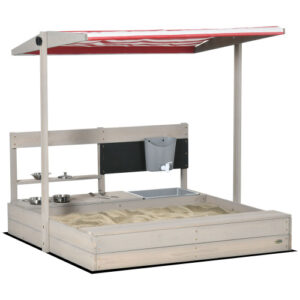 Wooden Sandbox Backyard Toy with Kitchen Playset Accessories