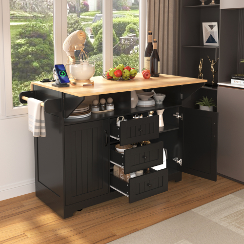Rolling Kitchen Cart on 5 Wheels with Power Outlet - Image 3