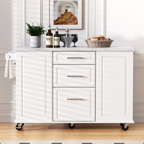 Rolling Kitchen Island on 5 Wheels with Drop Leaf - Image 2