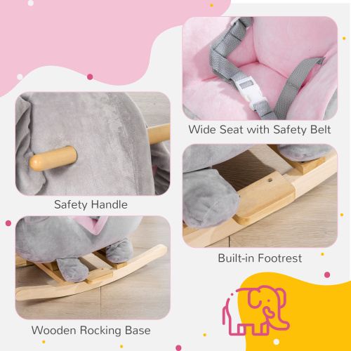 Qaba Baby Rocking Horse Elephant Rocking Chair Toddler Rocker Toy - Image 2