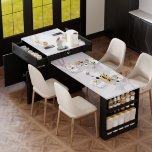 Faux Mable Kitchen Table with Double-sized Storage