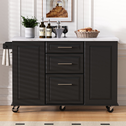 Rolling Kitchen Island on 5 Wheels with Drop Leaf - Image 3