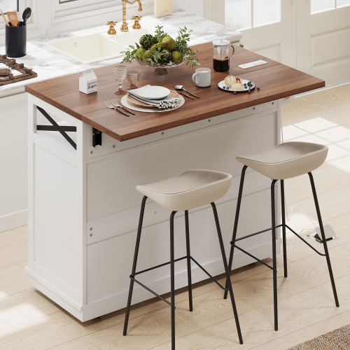 Power Outlet, Rolling Kitchen Cart on Wheels with Drop Leaf - Image 3
