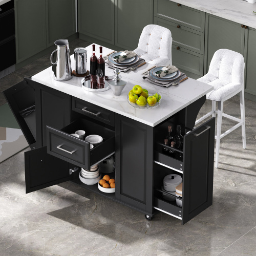 Rolling Kitchen Island on 5 Wheels with Drop Leaf - Image 2