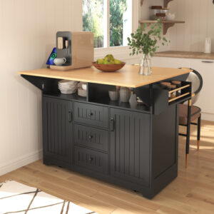 Rolling Kitchen Cart on 5 Wheels with Power Outlet