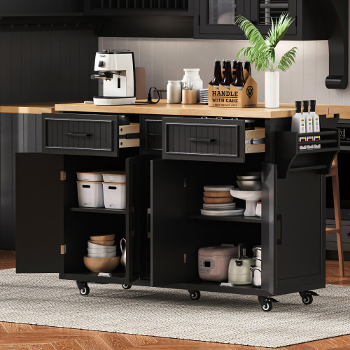 Embossed Vertical Stripe Rolling Kitchen Cart on Wheels with 4 Doors - Image 3