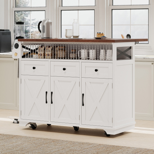 Power Outlet, Rolling Kitchen Cart on Wheels with Drop Leaf - Image 2
