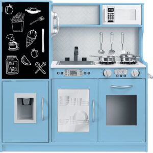 Pretend Play Kitchen Wooden Toy Set - Blue